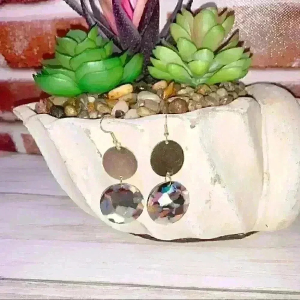 Acrylic resin mosaic multi color gold earrings